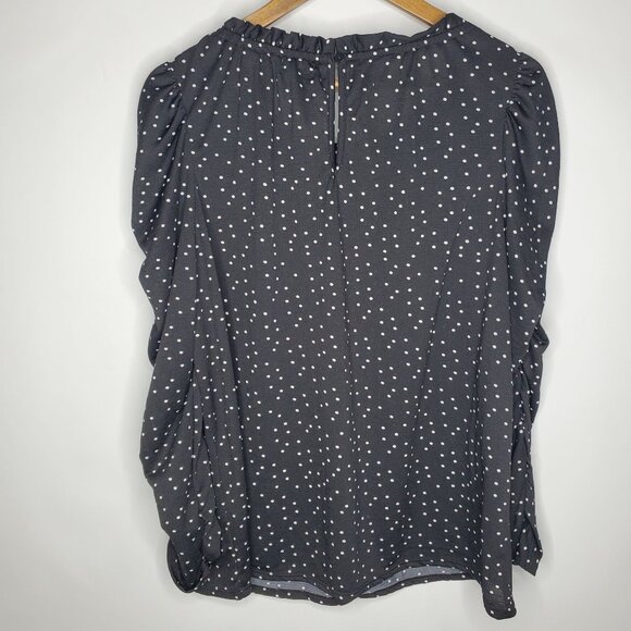Max Studio Womens Black Polka Dot Blouse Size XL Ruched Long Sleeves Keyhole - Picture 3 of 9